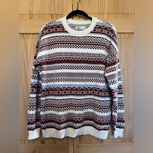 Hollister women’s fair isle sweater brown cream blue size small